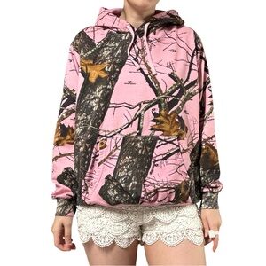 Mossy Oak | Y2K Pink Camo Print Pullover Hoodie Sweatshirt
